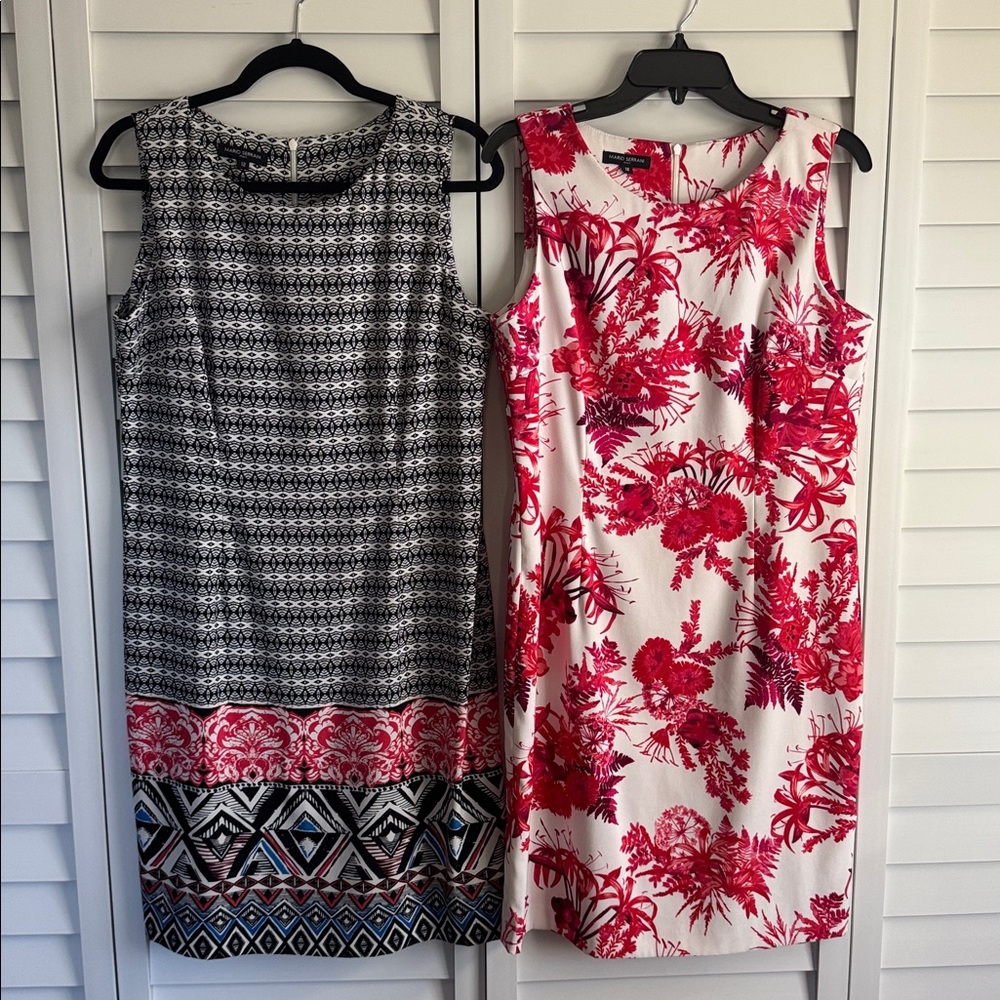 Two Beautiful Mario Serrani white, black pink/magenta floral dresses. EUC Sz 12